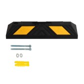 Butée de parking noir et jaune L550mm - vue de profil avec fixations