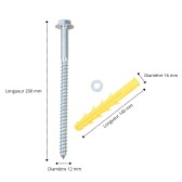Schéma de la fixation tierfond pour la butée de parking noire et jaune L1830 mm