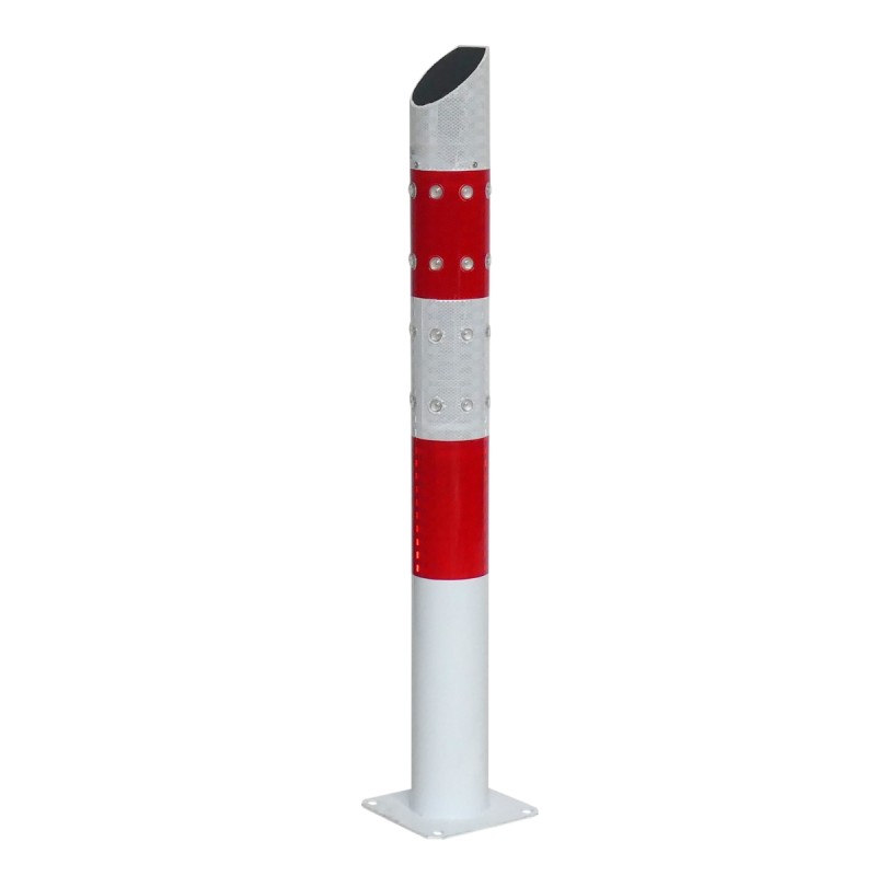 Vue générale du poteau de parking rouge et blanc à LED
