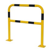 Vue de 3/4 de la barrière de sécurité industrielle jaune et noire 1000 x 60 mm