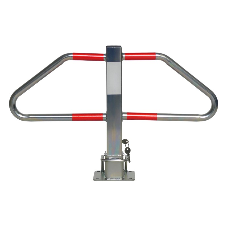 Vue générale de la barrière de parking rabattable à serrure