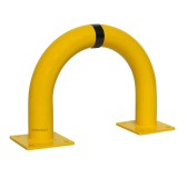 Vue de profil de l'arceau de protection en acier jaune et noir sur platines (petit)